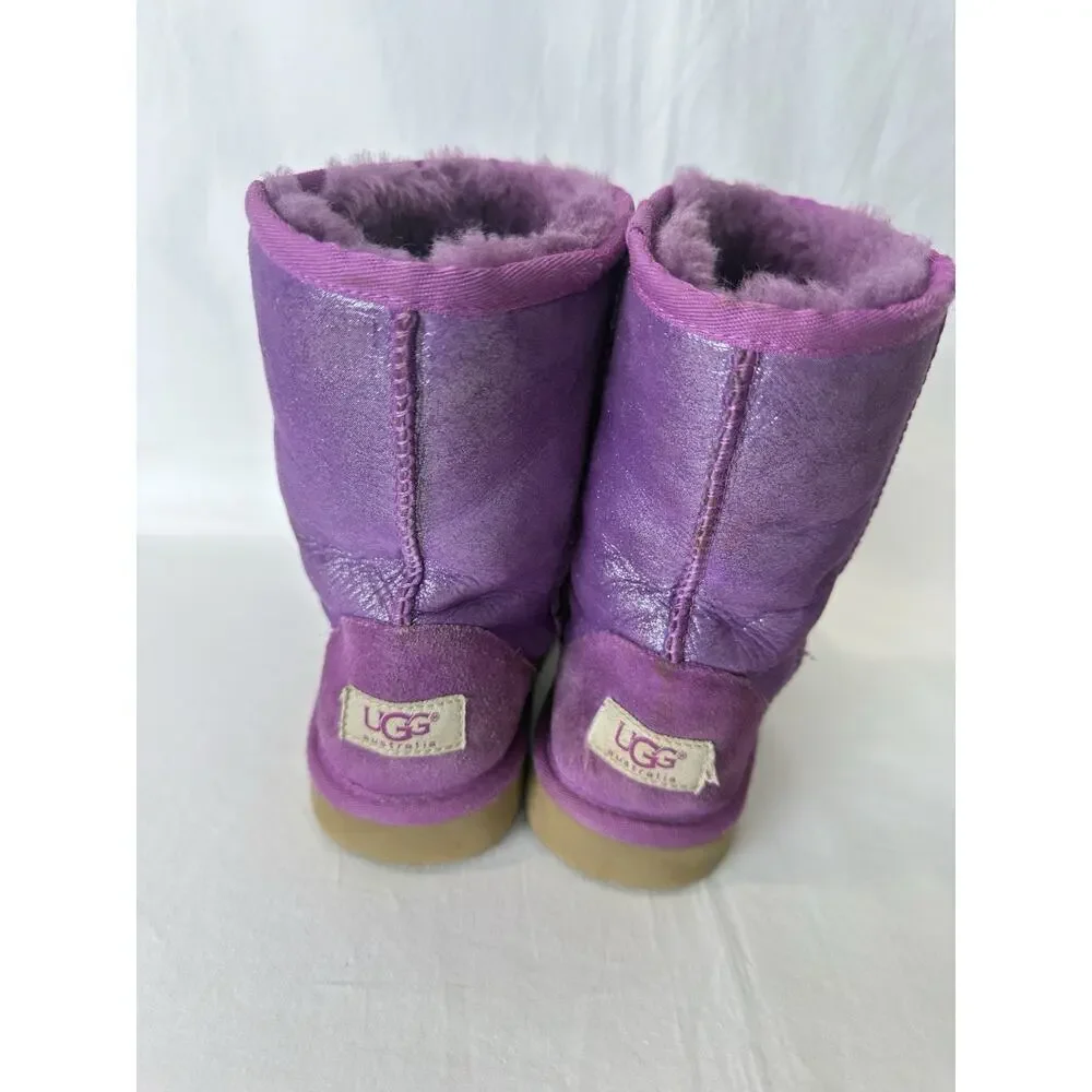 UGG Classic Glitter Boots Big Girls Size 4 Purple Grape Sparkle